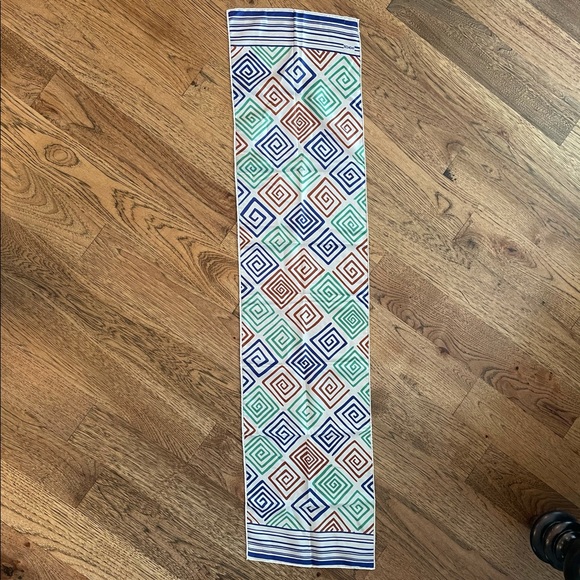 Women's Vintage ECHO White, Blue, Green Silk Spiral Printed Head / Neck Scarf - Picture 3 of 3